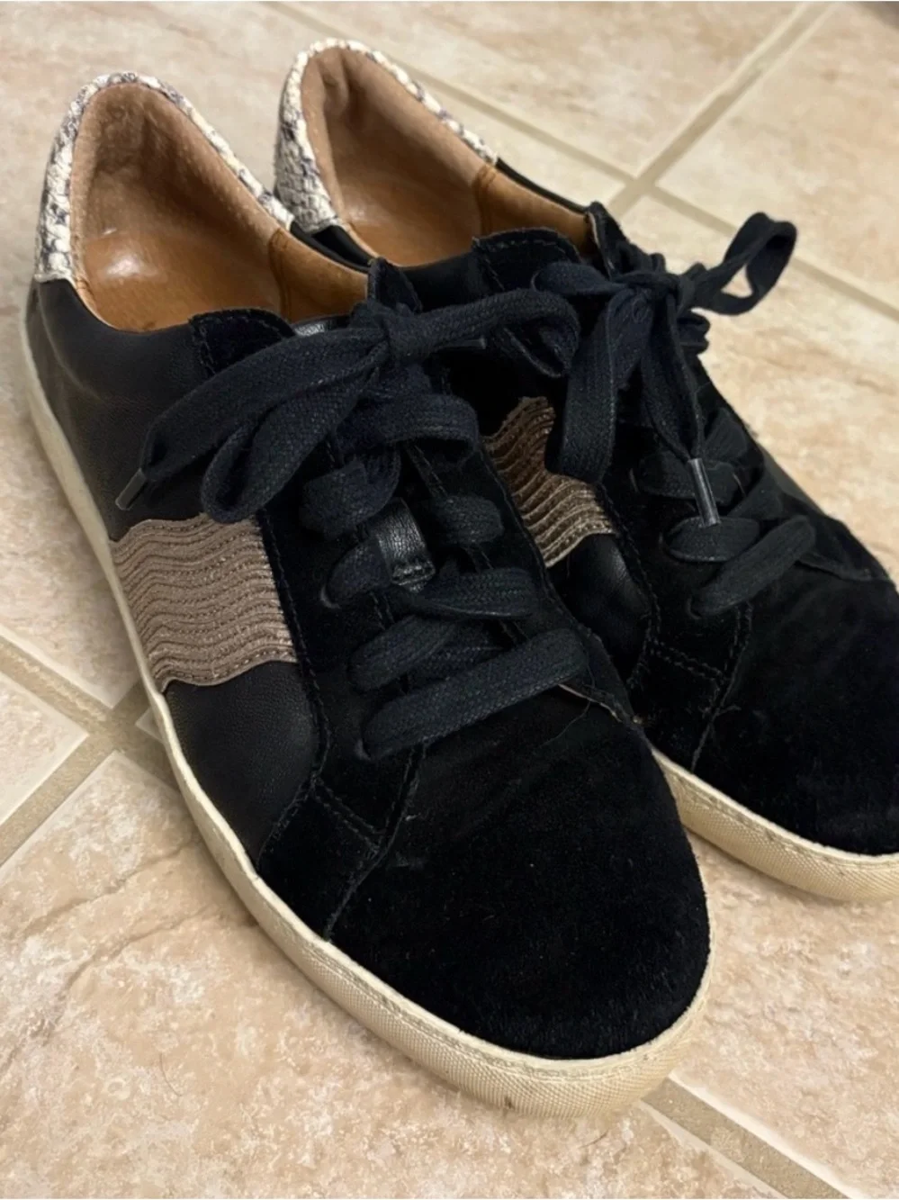 Frye Webster Wave Low Lace Black Suede Sneakers with Gold Accent